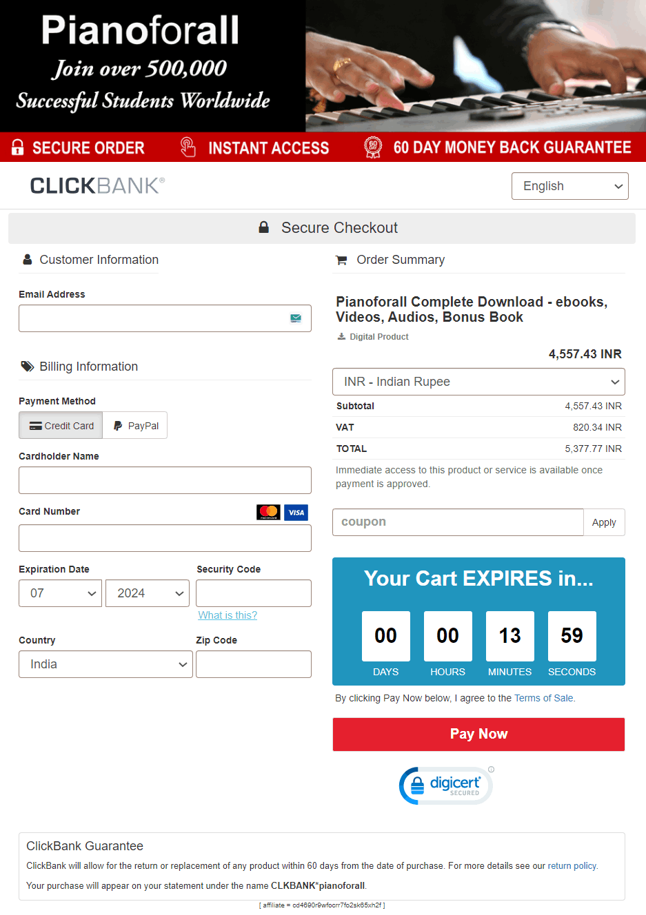 Pianoforall secure checkout page